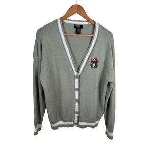 Thorn & Fable Small Frog Mushroom‎ Cardigan Sweater Knit Button Up Boyfriend